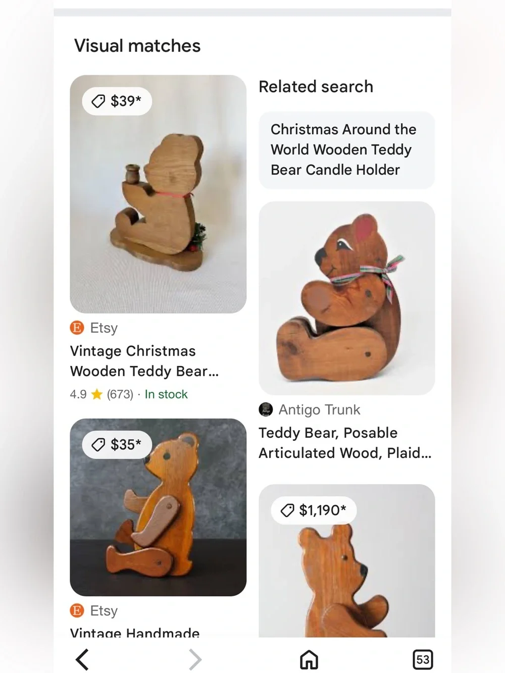Hand Crafted Wooden Bear Candle Holder & Duck that holds cards. Folk Art